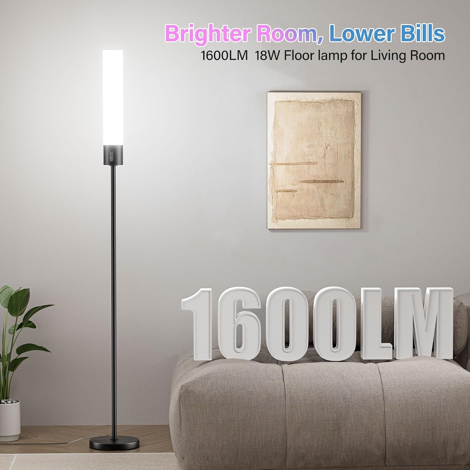 18W Dimmable Led Floor Lamp with Remote Control, 1600LM Ultra Bright Standing Tall Lamp, Modern Corner Lamps with RGB for Living Room, Bedroom, Gaming - Image 5