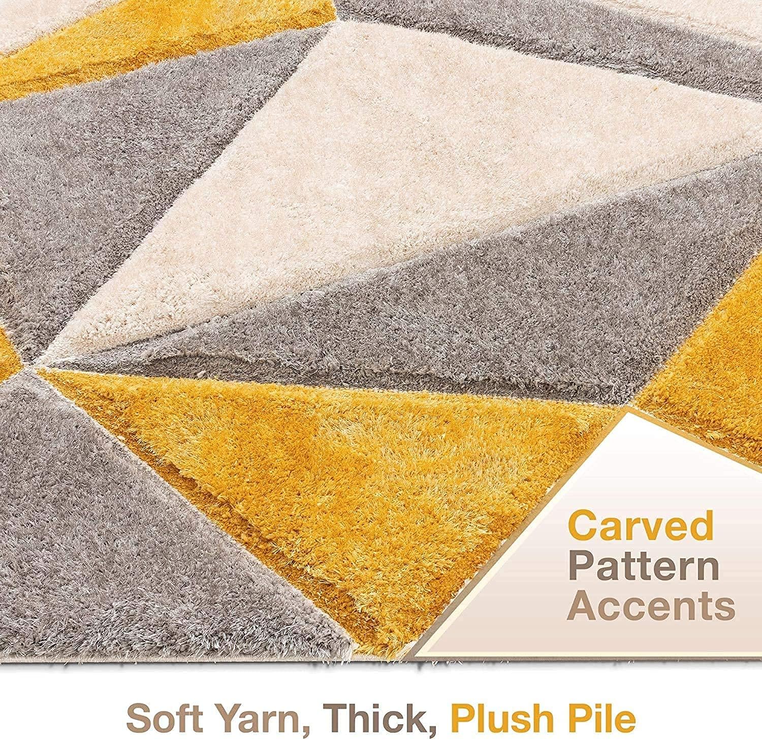 Geometric Modern Area Rug Soft Shaggy Carpet for Living Room, Bedroom, and Home Decor Yellow Gray Beige (Size 5x7 Feet) - Image 4