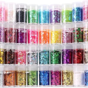 Chunky and Fine Glitter Mix, Estanoite 36 Colors Chunky Sequins & Fine Glitter Powder Mix, Cosmetic Makeup Flakes for Face Body Eye Nail Art Resin Epoxy