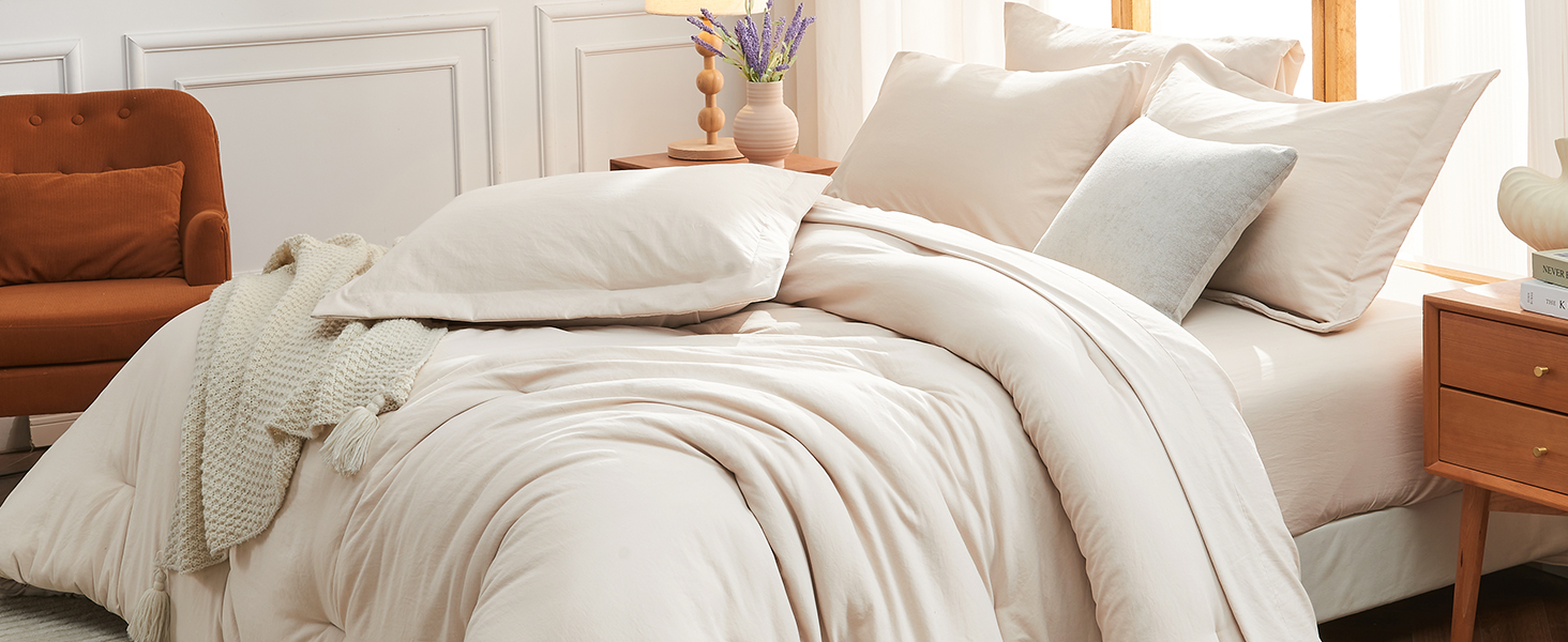 7 Pieces Comforter Set, Soft Bed in a Bag, All Season Bedding Set with Comforter