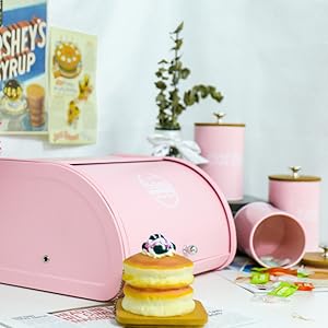 Pink breadbox for kitchen