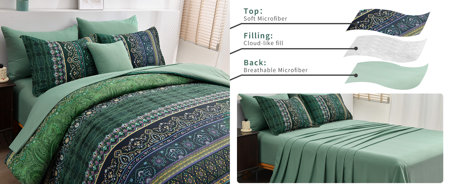 Dark green boho comforter