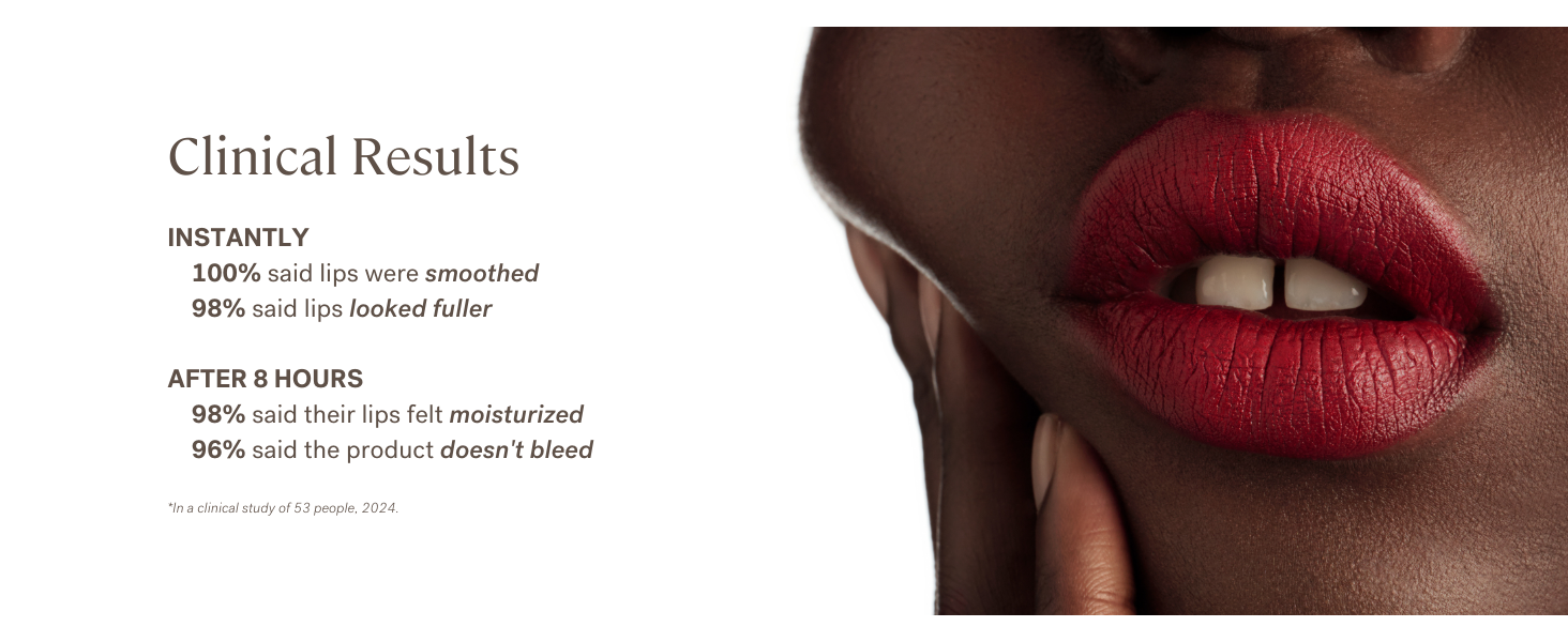 Instantly smooths and plumps lips, moisturizing without smuding for eight hours.