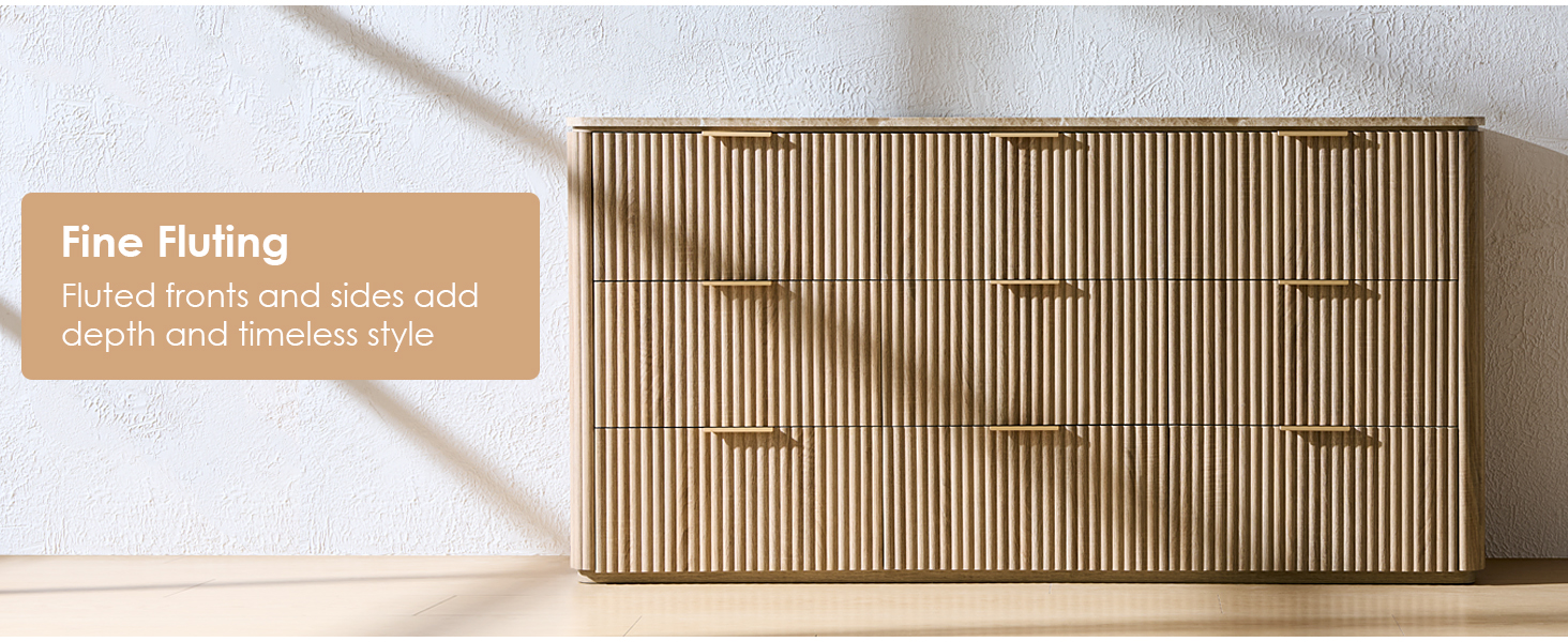 Fluted 6 Drawer Dresser Natural Oak