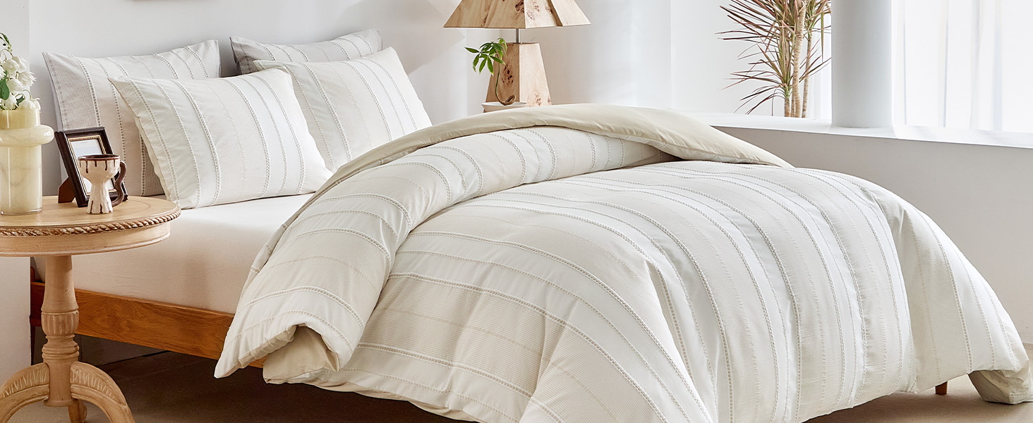 khaki striped duvet cover