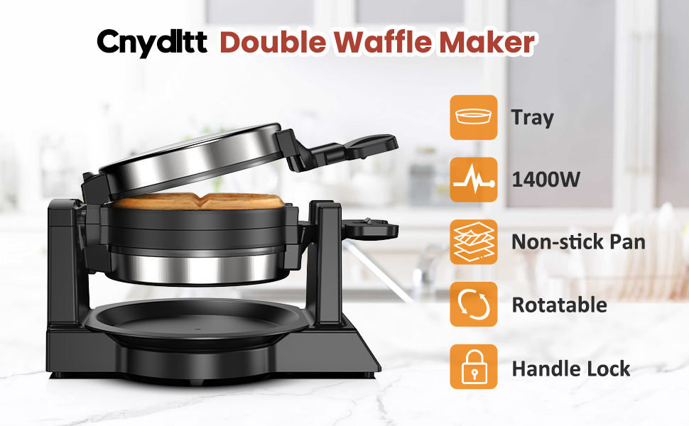 Cnydltt Double Waffle Maker, 1400W with Nonstick Plates