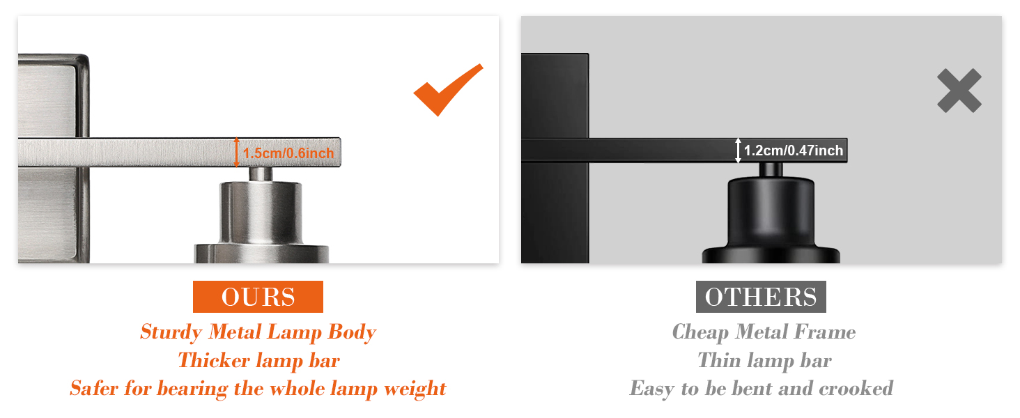 Sturdy mtal lamp body, thicker lamp bar, strong enough to bear whole lamp weight