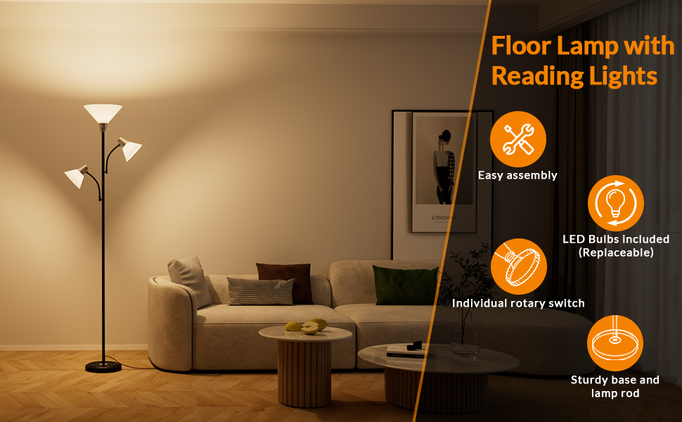 floor lamp for Living Room standing lamp with reading lamp torchiere led bright
