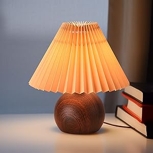 KUNJOULAM Small Pleated Table Lamp, Modern Bedside Nightstand Lamp with Coffee Lampshade