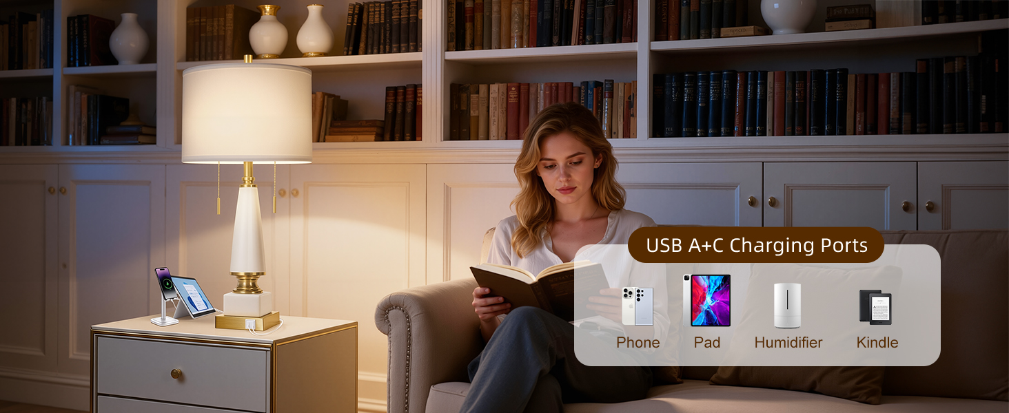 Table Lamp with USB A+C Ports