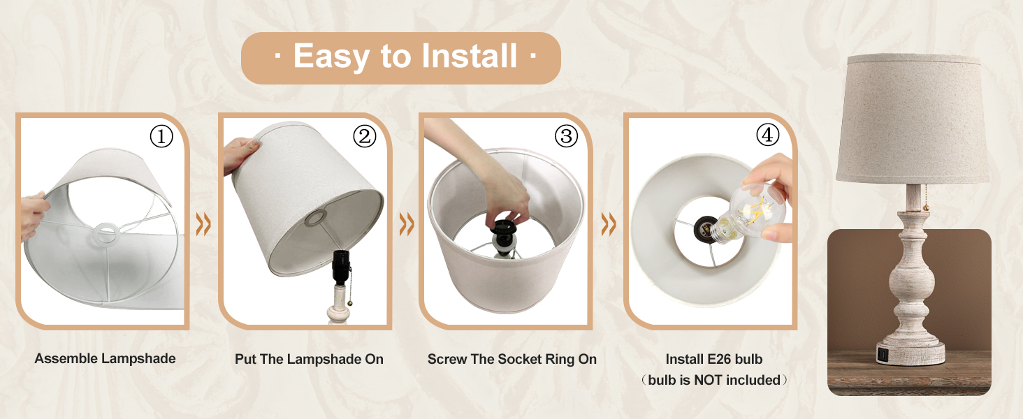 Farmhouse Table Lamp for Bedroom Set of 2