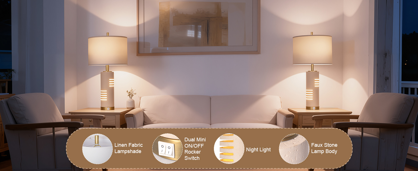 Faux Stone Table Lamp Set of 2 for Living Room