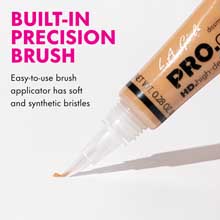 Text reads 'BUILT-IN PRECISION' and 'BRUSH'. Multiple views of a precision brush applicator tool shown against white background.