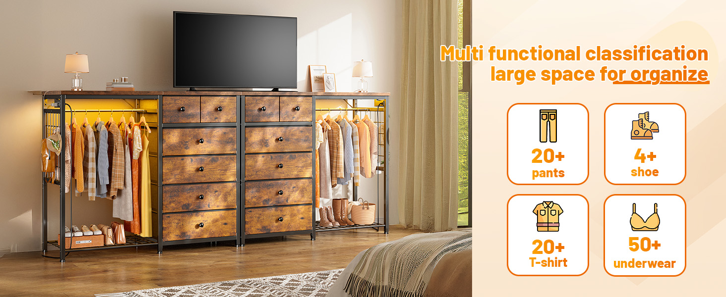 EnHomee Dresser with Clothes Rack