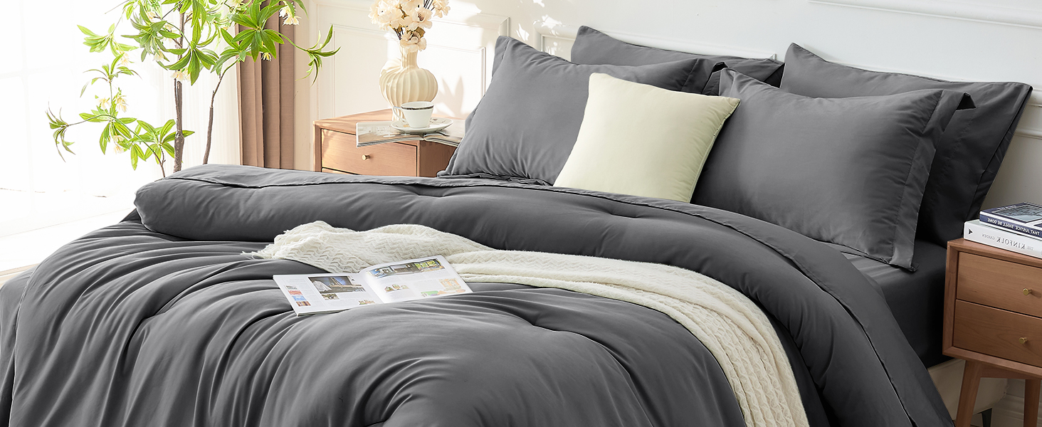 7 Pieces Comforter Set, Soft Bed in a Bag, All Season Bedding Set with Comforter