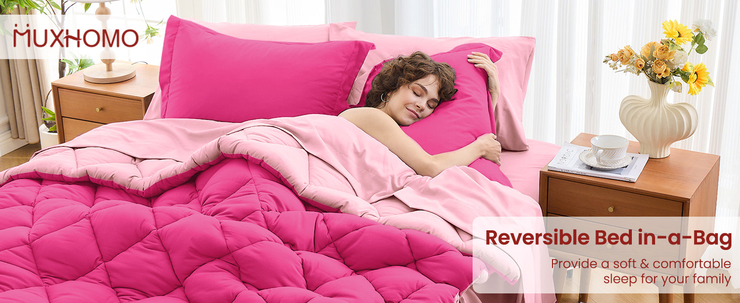 Comforter Set, Reversible Bed in a Bag, All Season Bedding Set