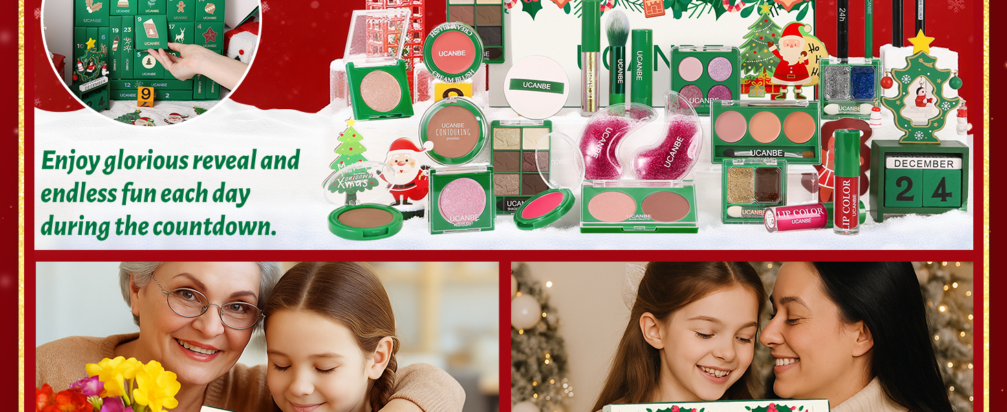 UCANBE Makeup Advent Calendar 2025, 24 Days Christmas Makeup Gift Set for Adult Women &amp; Teen Girls