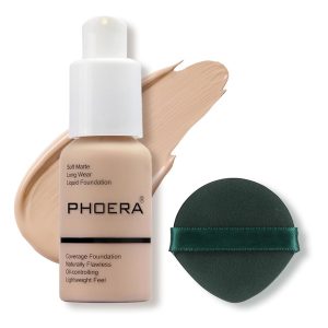PHOERA Foundation Makeup, Flawless Soft Matte Oil Control Liquid Foundation, Full Coverage Mattle Oil-Control Concealer for Older Women, Great Choice For Gift (#102 Nude)