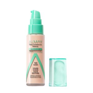 Almay Clear Complexion Acne Foundation Makeup with Salicylic Acid, Medium Coverage, Soft Matte Finish, Hypoallergenic, Cruelty- & Fragrance-Free, Dermatologist Tested, 100 Ivory, 1 fl oz