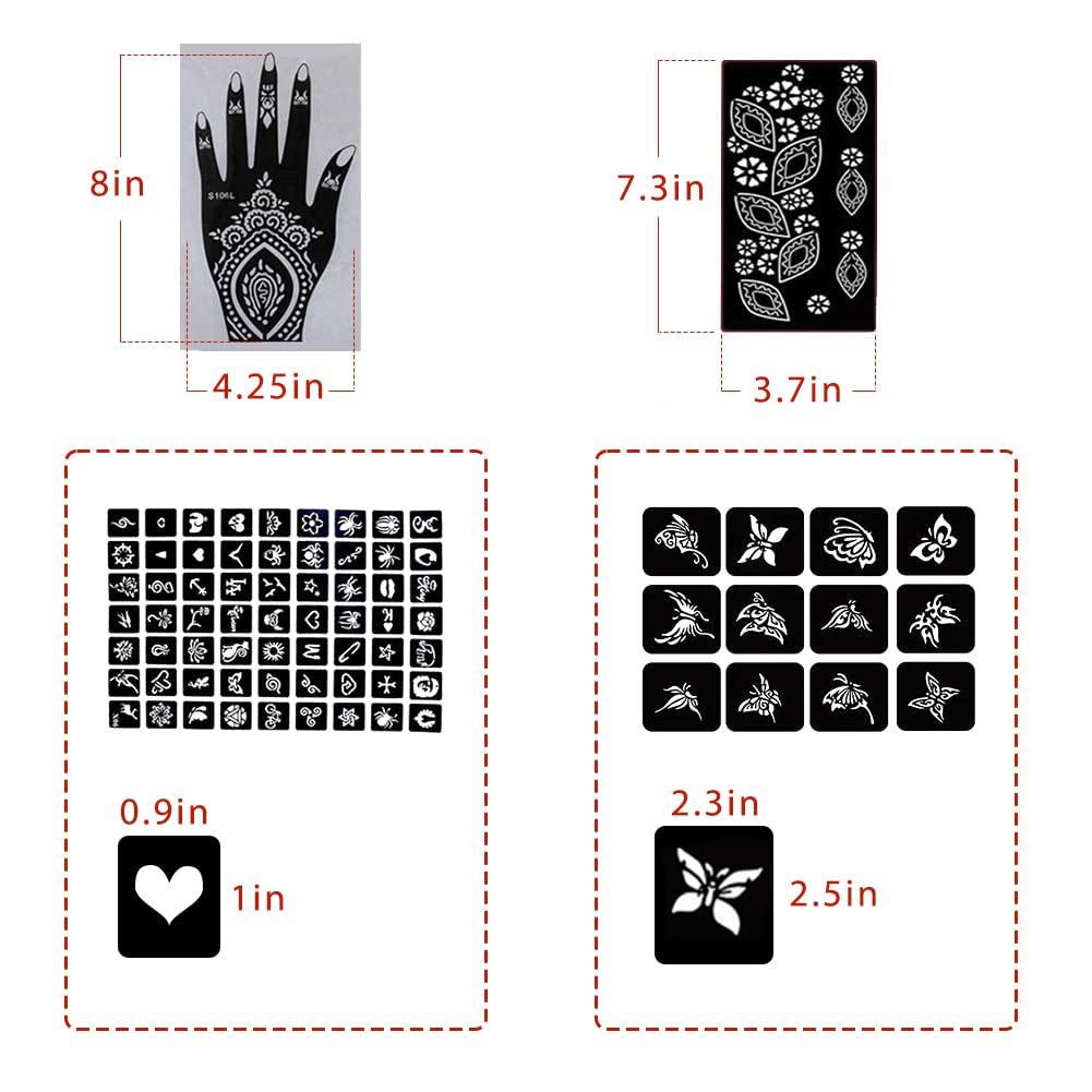 Koogel 18 Sheets 97PCS Henna Tattoo Stencil Kit, Reusable Mehndi Templates for Indian Weddings, Christmas & New Year, Ramadan, Bridal Mehndi & Tattoo Templates for Women, Girls & Body Art - Image 4