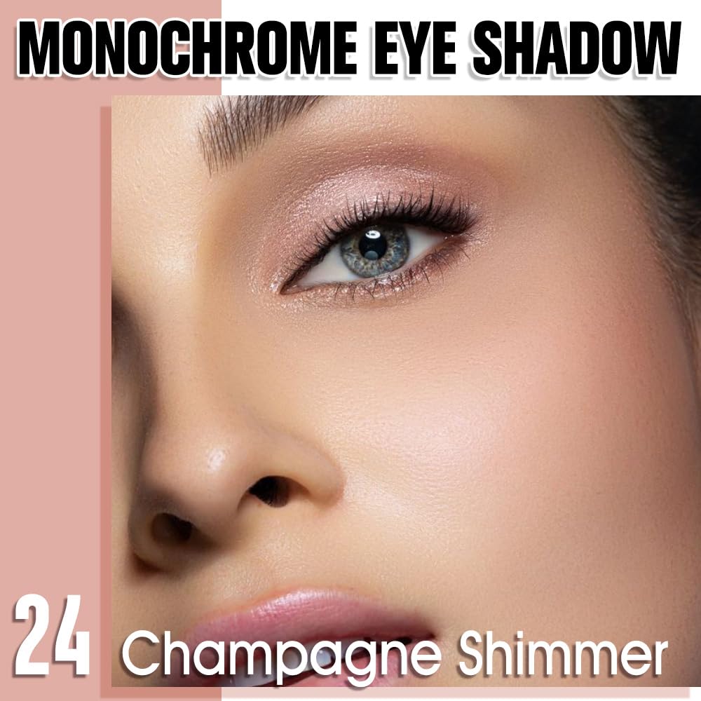 Champagne Shimmer Single Eyeshadow, Lightweight Blendable Mini Eye Shadow for Older Women, Monochrome Eyeshadow Palette Makeup Pigmented Waterproof, Vegan & Cruelty-Free, 24 - Image 2