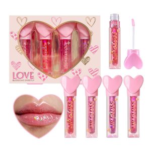 4pc Heart Charm Lip Gloss Stick for Girls - Glossy Fruity Lip Set | Non Toxic Party Favors, Teen Makeup Gift with Cute Topper (4 Pack)