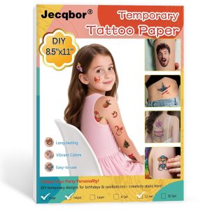 Printable Temporary Tattoo Paper for INKJET Printer, Custom Tattoo Sticker 8.5"X11", DIY Personalized Long-lasting Clear Transfer Paper for Kids, Family, Women, Halloween, Birthday, Parties, Christmas