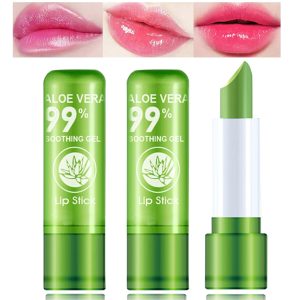 3 Pcs Aloe Vera Lipstick,Long Lasting Lip Care Nutritious Plumper Lip Balm Moisturizer Magic Temperature Color Change Lip Gloss