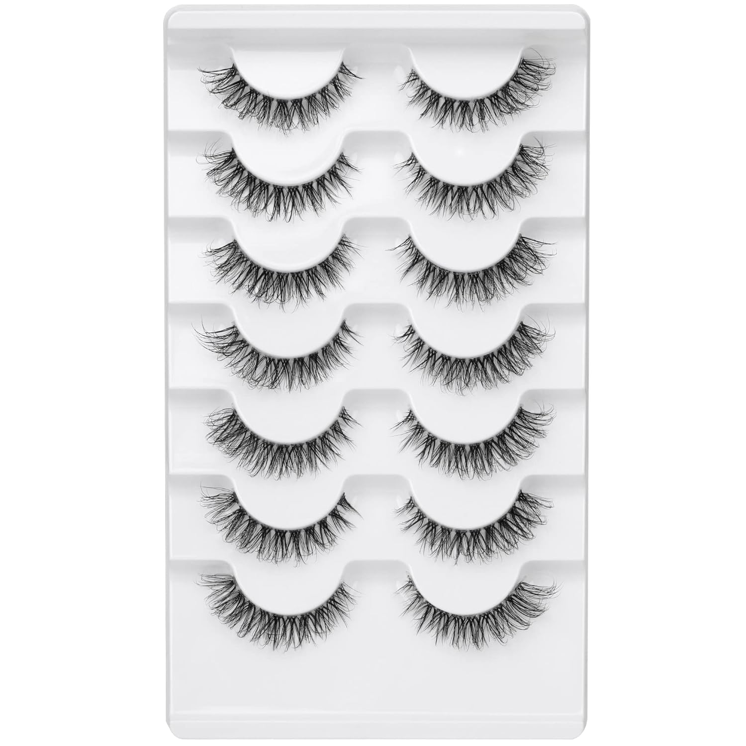 JIMIRE Demi-wispies Faux Mink Eyelashes with Clear Band Russian Strip Lashes Fluffy Natural Look Wispy Light 13MM Short False Eyelashes Invisible Small 3D Fake Lashs Pack 7 Pairs - Image 6