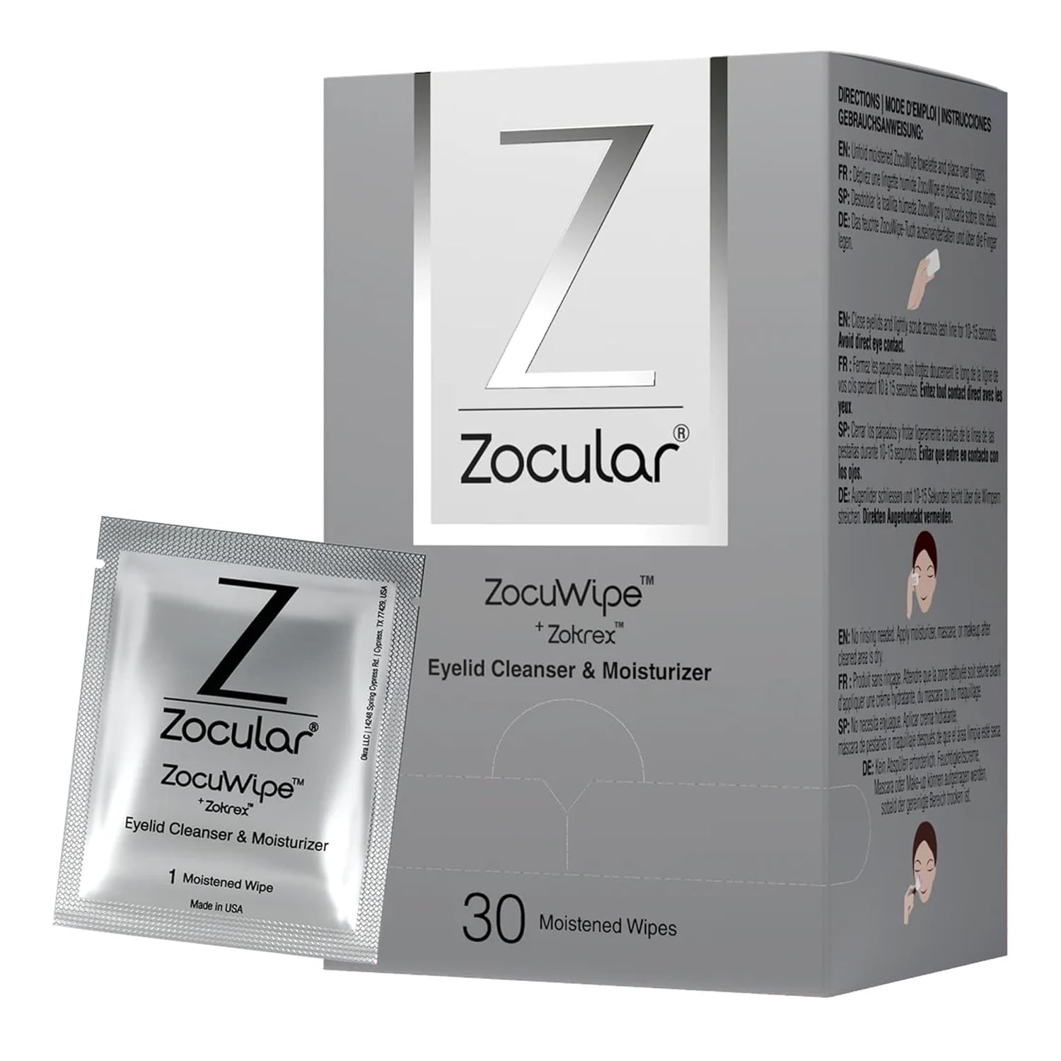 Zocular Zocuwipe Eyelid Wipes with Natural Okra Complex – Gentle Eyelid Cleansing & Moisturizing Pads – 40 Count