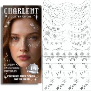 Glitter Snowflake Freckles Face Tattoos - 18 Sheets Waterproof Silver Temporary Makeup Patches for Women Christmas Makeup Accessories