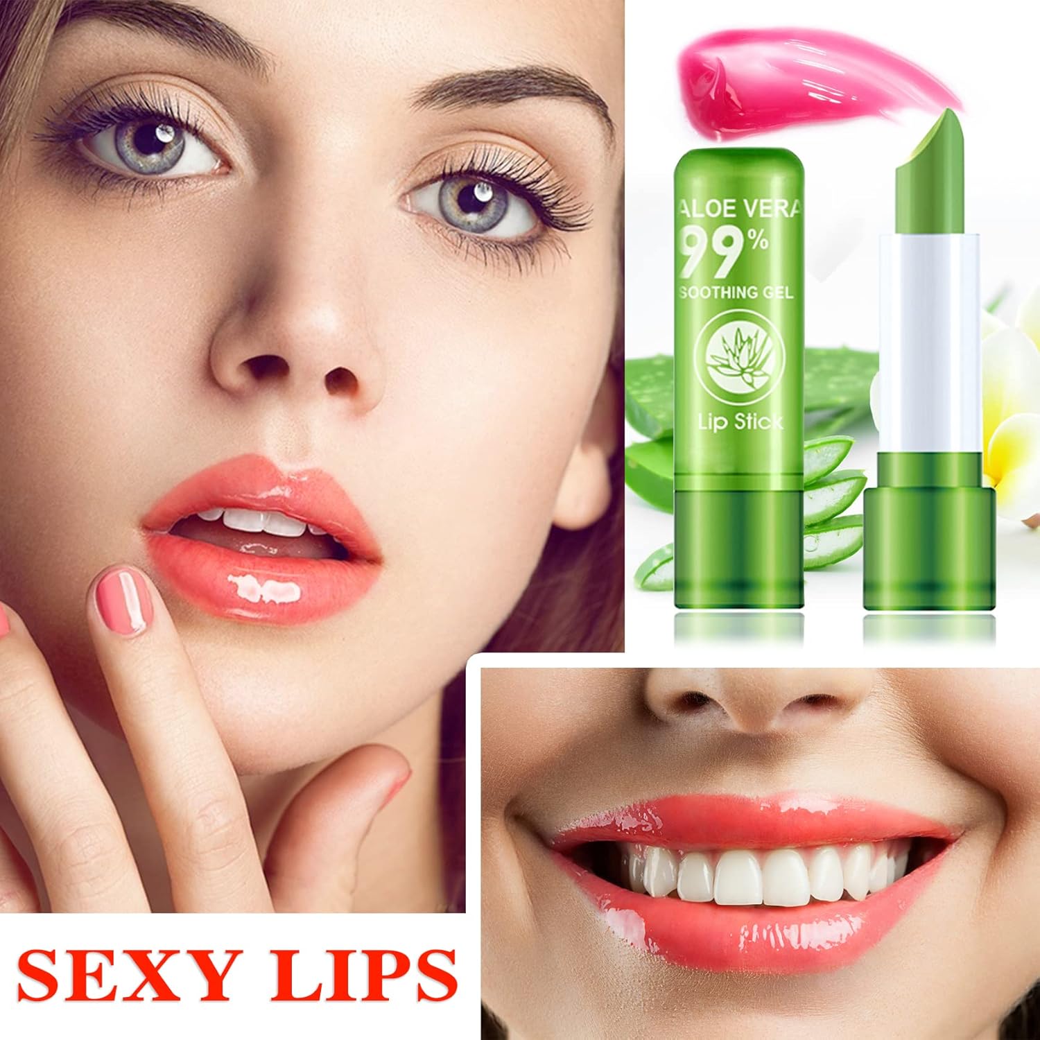 3 Pcs Aloe Vera Lipstick,Long Lasting Lip Care Nutritious Plumper Lip Balm Moisturizer Magic Temperature Color Change Lip Gloss - Image 7
