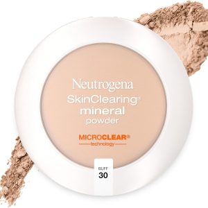 Neutrogena SkinClearing Pressed Mineral Powder Compact for Acne Prone Skin, Oil Absorbing Acne Makeup with Salicylic Acid helps to Cover, Treat & Prevent Breakouts, Buff 30,.38 oz