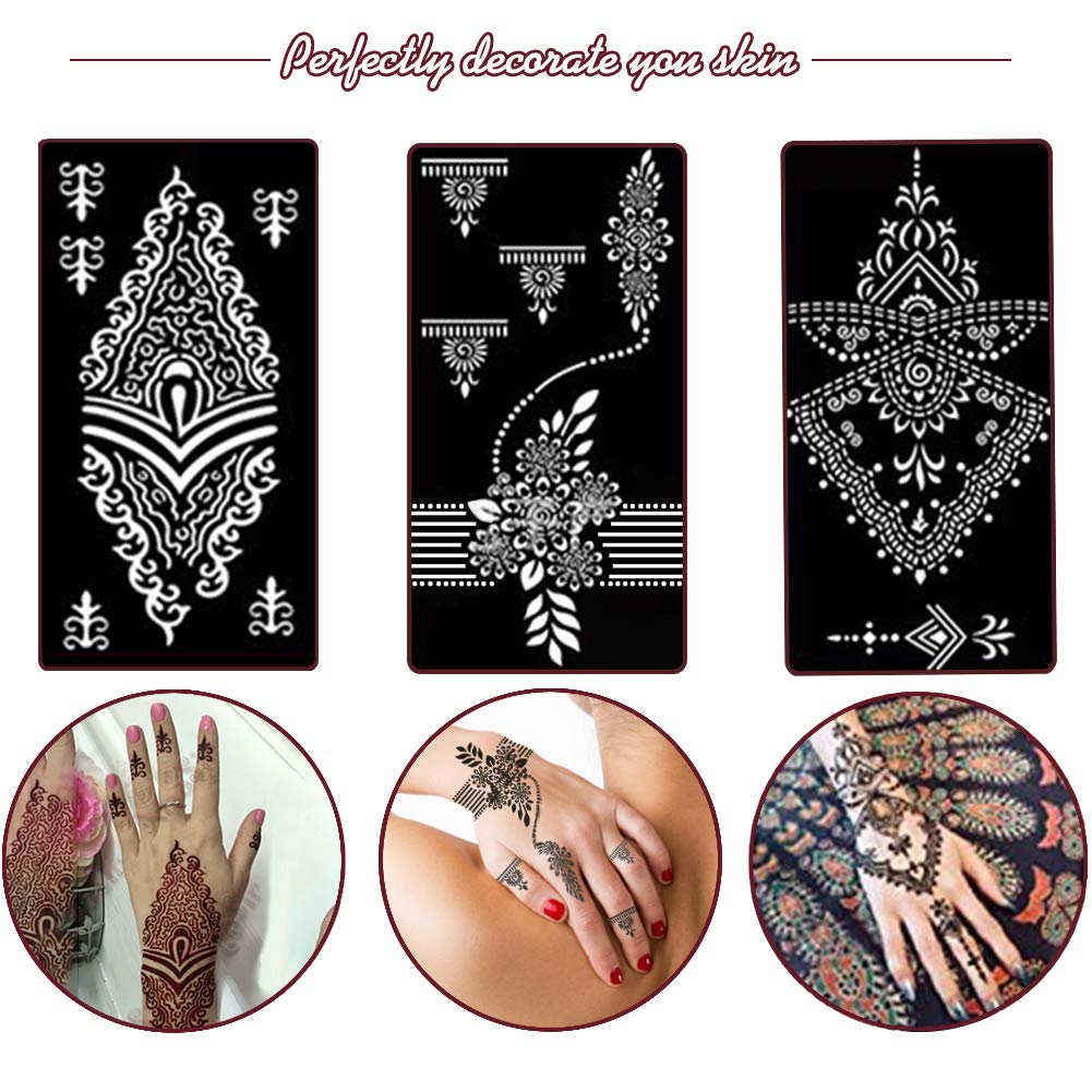 Koogel 18 Sheets 97PCS Henna Tattoo Stencil Kit, Reusable Mehndi Templates for Indian Weddings, Christmas & New Year, Ramadan, Bridal Mehndi & Tattoo Templates for Women, Girls & Body Art - Image 6
