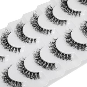 JIMIRE Demi-wispies Faux Mink Eyelashes with Clear Band Russian Strip Lashes Fluffy Natural Look Wispy Light 13MM Short False Eyelashes Invisible Small 3D Fake Lashs Pack 7 Pairs