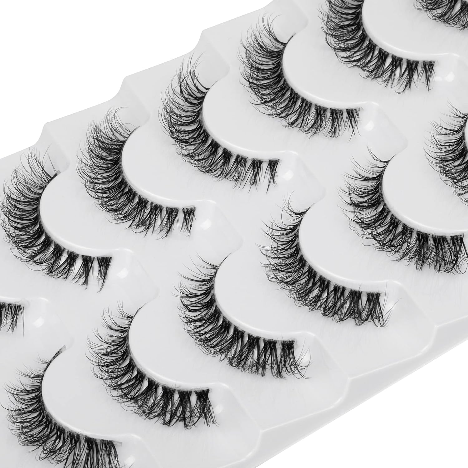 JIMIRE Demi-wispies Faux Mink Eyelashes with Clear Band Russian Strip Lashes Fluffy Natural Look Wispy Light 13MM Short False Eyelashes Invisible Small 3D Fake Lashs Pack 7 Pairs
