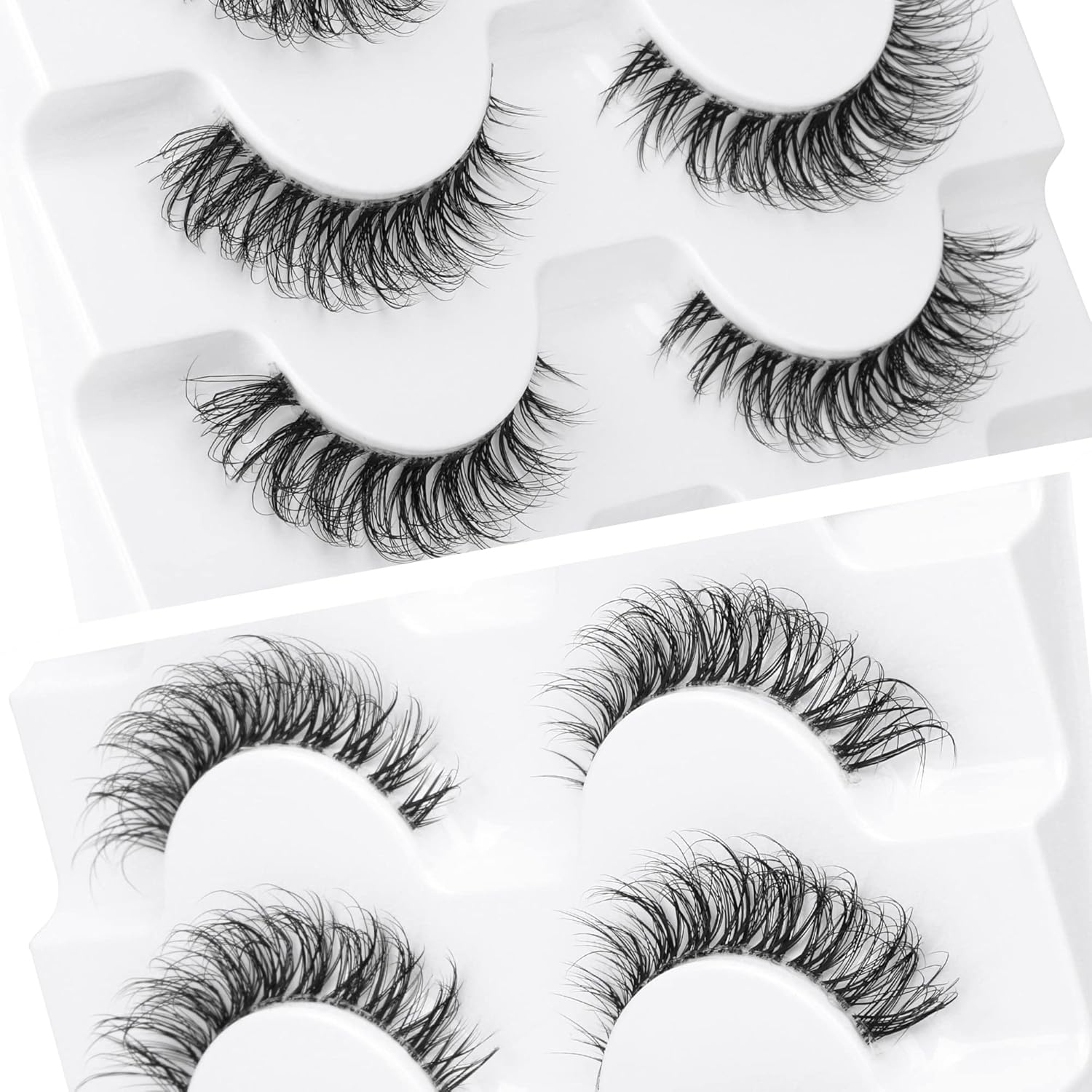 JIMIRE Demi-wispies Faux Mink Eyelashes with Clear Band Russian Strip Lashes Fluffy Natural Look Wispy Light 13MM Short False Eyelashes Invisible Small 3D Fake Lashs Pack 7 Pairs - Image 4