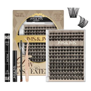 JMS&JMS Lash Clusters Kit Lash Extension Kit with Lash Bond and Seal Eyelash Applictor Lash Remover Eyelash Brush Lash Extension Kit for Beginner (MISS BELLA-8-18mix)