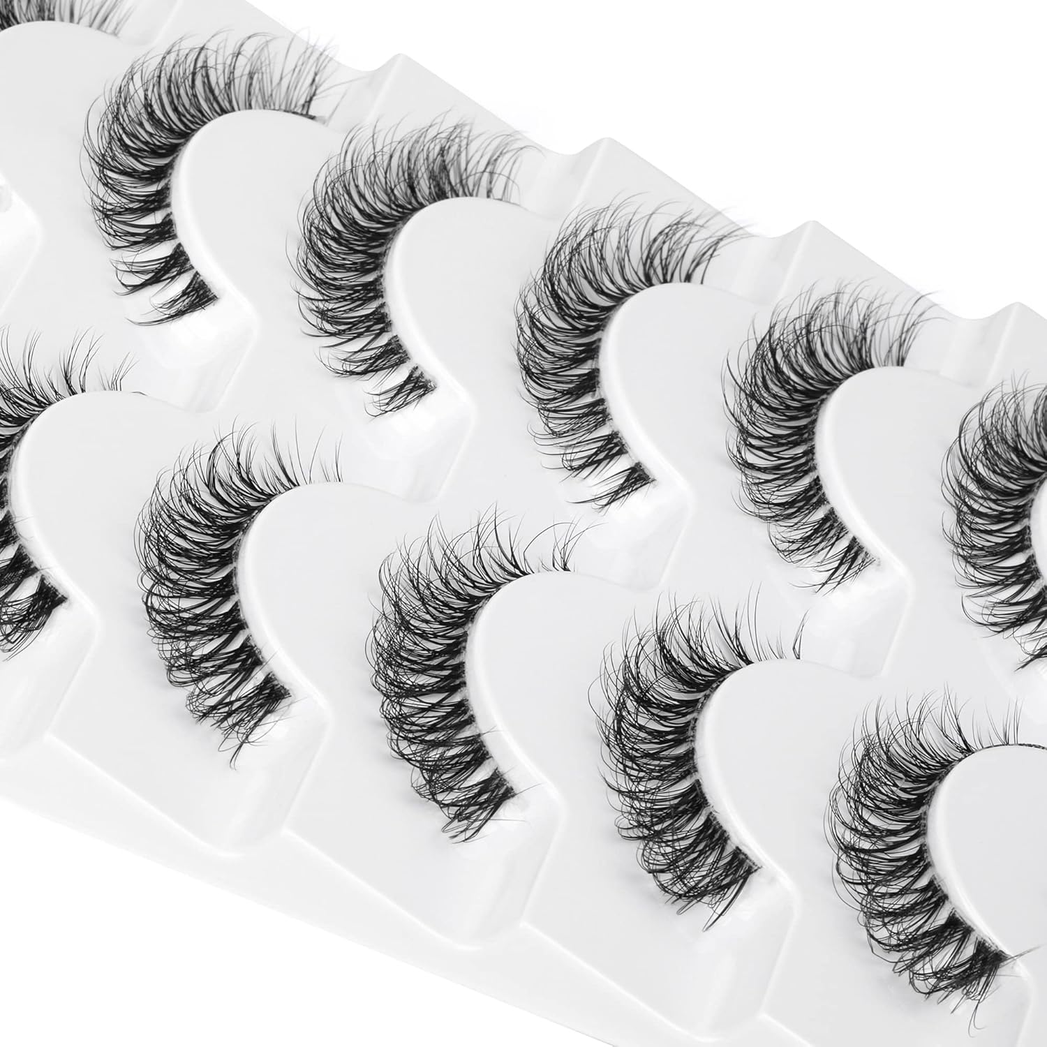 JIMIRE Demi-wispies Faux Mink Eyelashes with Clear Band Russian Strip Lashes Fluffy Natural Look Wispy Light 13MM Short False Eyelashes Invisible Small 3D Fake Lashs Pack 7 Pairs - Image 5