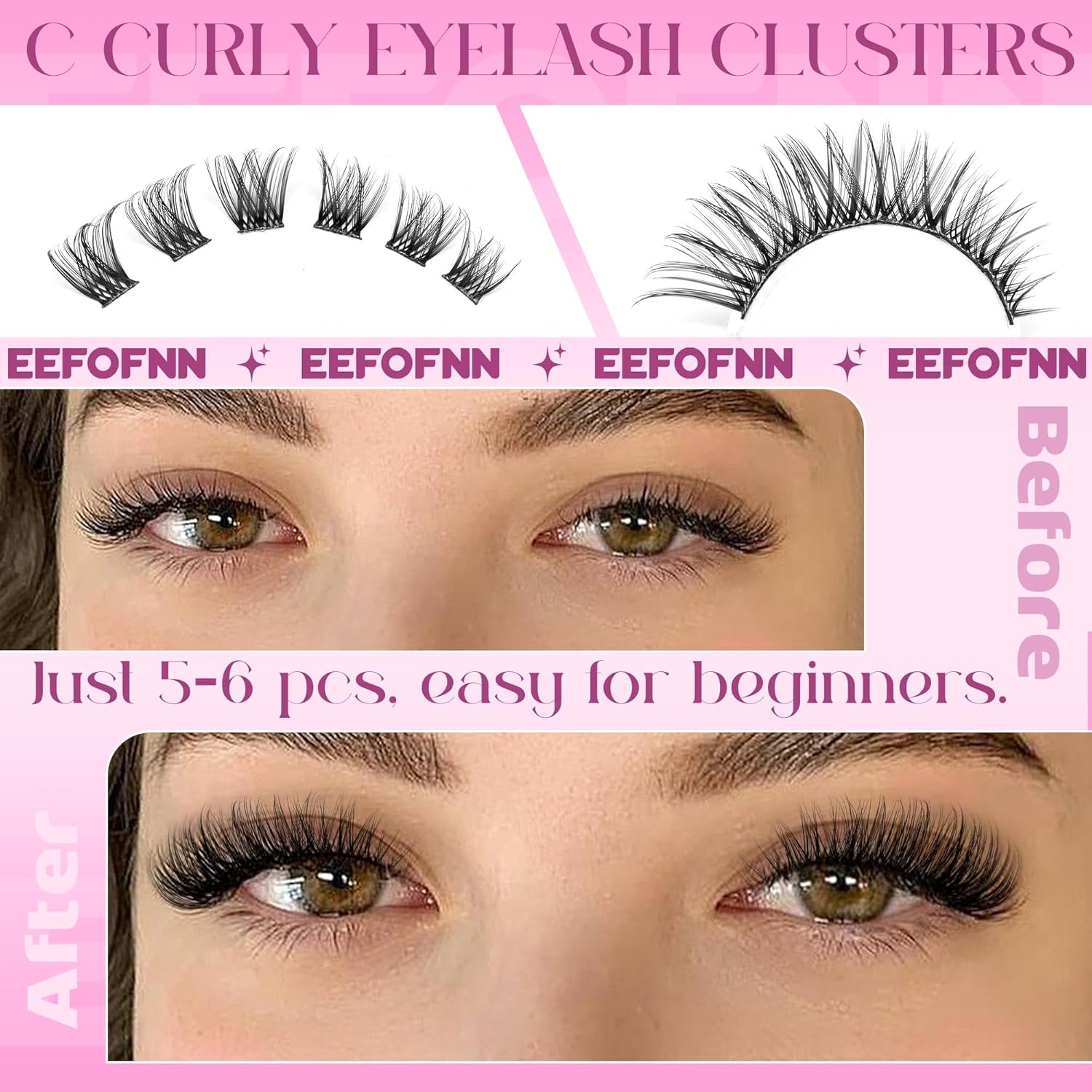 Wispy Lash Clusters Natural Eyelash Clusters C-Curly Cluster Eyelash Extensions 11-16 mm Cluster Lashes Left Right Eyelash Extension Cat Eye Lashes Clusters DIY Individual Lashes by Eefofnn - Image 4