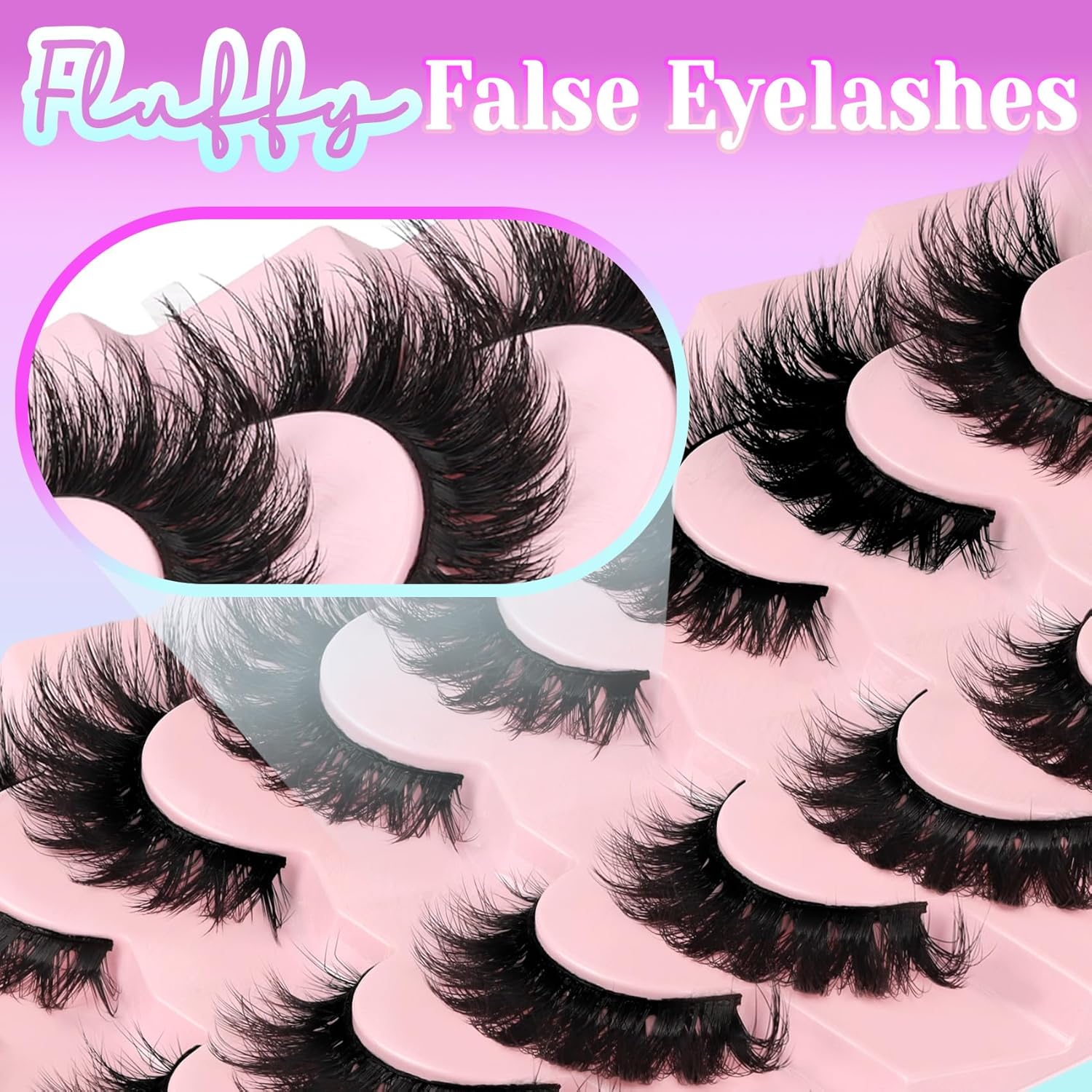 Losha Lashes Volume False Eyelashes Fluffy Cat Eye Lashes 7 Pairs Crisscross Lashes Strips 8-18mm Thick Fake Eyelashes 3D Faux Mink Lashes (FC03) - Image 6