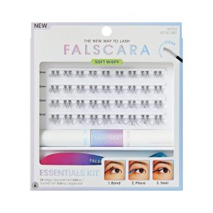 FALSCARA Clear Band False Eyelashes, Lash Extension Kit, Feathery & Wispy, Natural Volume, 8mm-10mm-12mm, Includes Bond & Seal, Precision Applicator & 36 Lash Clusters