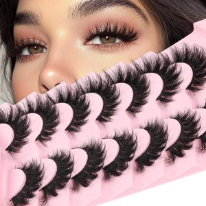 Losha Lashes Volume False Eyelashes Fluffy Cat Eye Lashes 7 Pairs Crisscross Lashes Strips 8-18mm Thick Fake Eyelashes 3D Faux Mink Lashes (FC03)