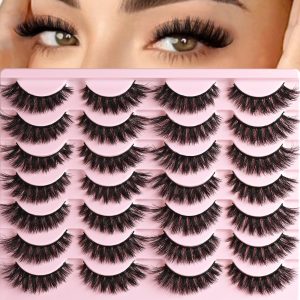 Lashes Wispy False Eyelashes Cat Eye Lash Strips Natural Look Fake Mink Eyelash Pack 14 Pairs Lightweight Fluffy Cateye Lashes Soft Cotton Band 6-13mm Wispies Full Easy Eyelashes for Women
