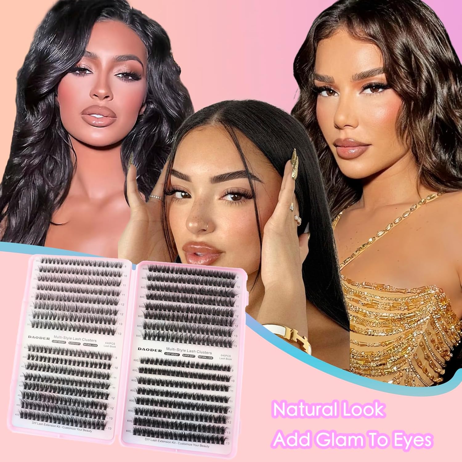 DAODER Cluster Lashes Natural Look 640pcs Wispy Lash Clusters 9-13mm Short Eyelash Extension With 30D+40D+50D+60D Mixed Lash Book D Curl Natural Lash Extension (30D+40D+50D+60D 9-13MM) - Image 5