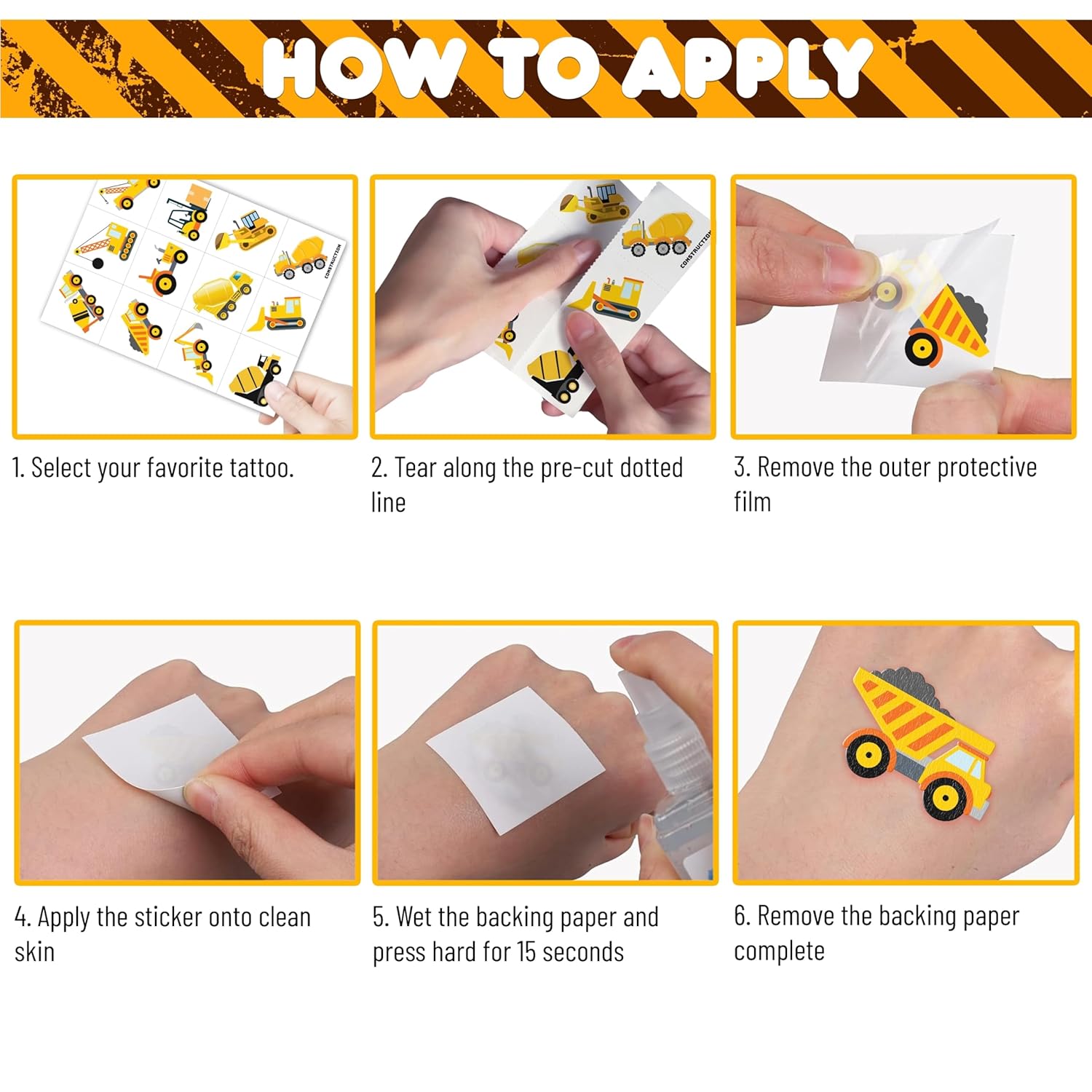 Construction Temporary Tattoos Birthday Party Supplies Decorations 96PCS Tattoos Stickers Vehical Excavator Bulldozer Cute Party Favors Kids Girls Boys Gifts Classroom School Prizes Themed - Image 6