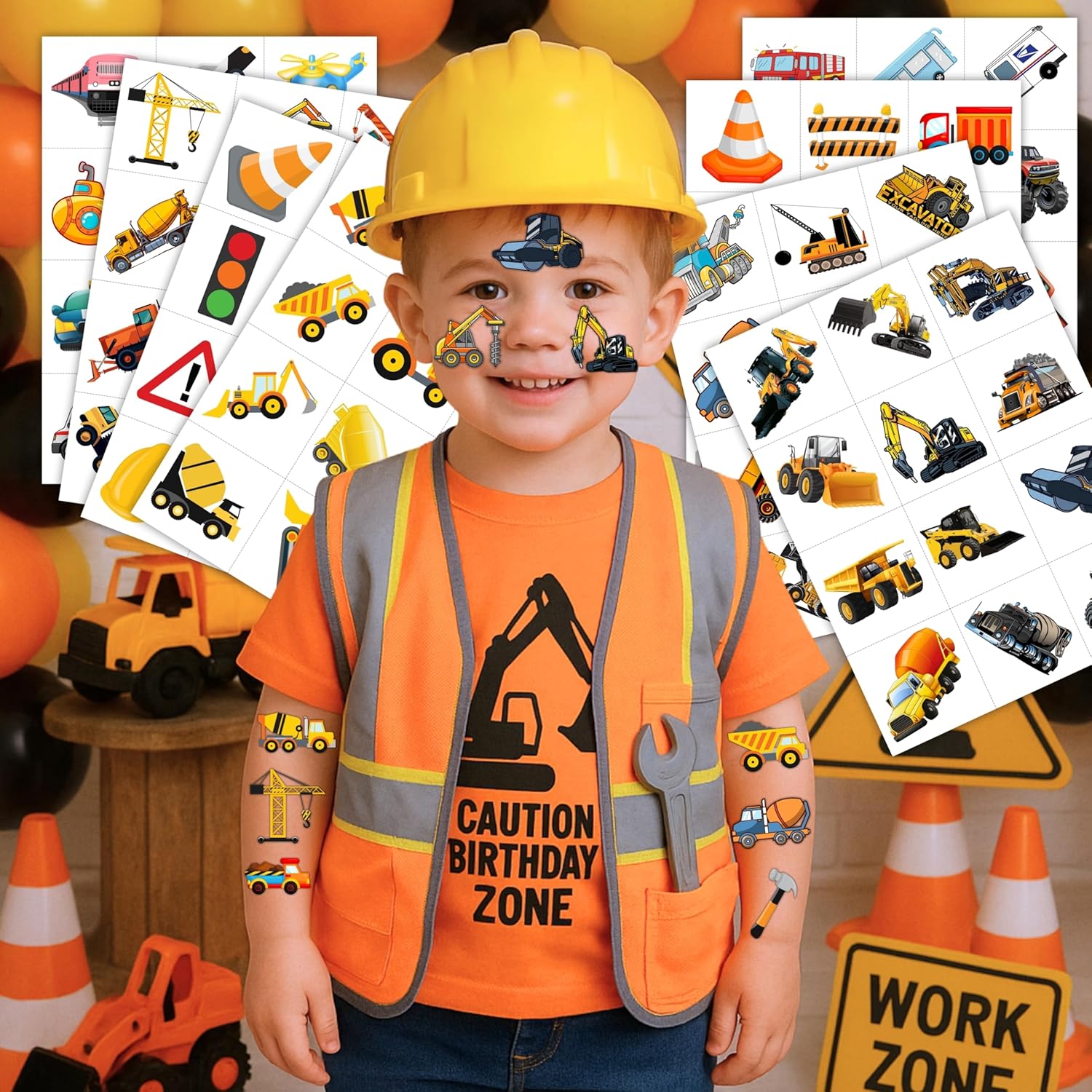 Construction Temporary Tattoos Birthday Party Supplies Decorations 96PCS Tattoos Stickers Vehical Excavator Bulldozer Cute Party Favors Kids Girls Boys Gifts Classroom School Prizes Themed - Image 2