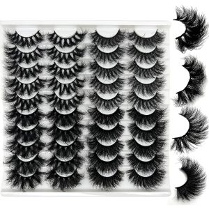 Mink Lashes Strip D Curl Volume 20/25mm Long Dramatic Lashes 3D Mink Cat Eye Eyelashes Pack, Wispy False Eyelashes Natural Look (4 Styles)