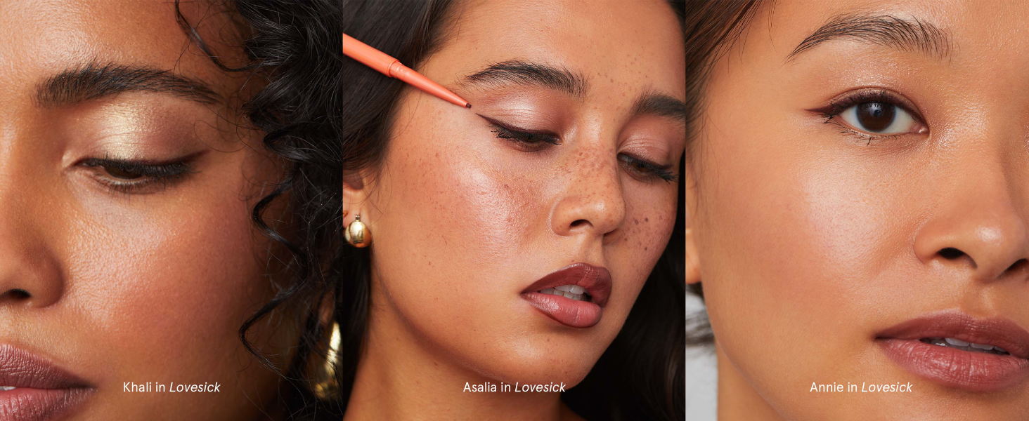 Models wear SOSHE Precision Eyeliner in "Lovesick" which is a Burgundy Brown.