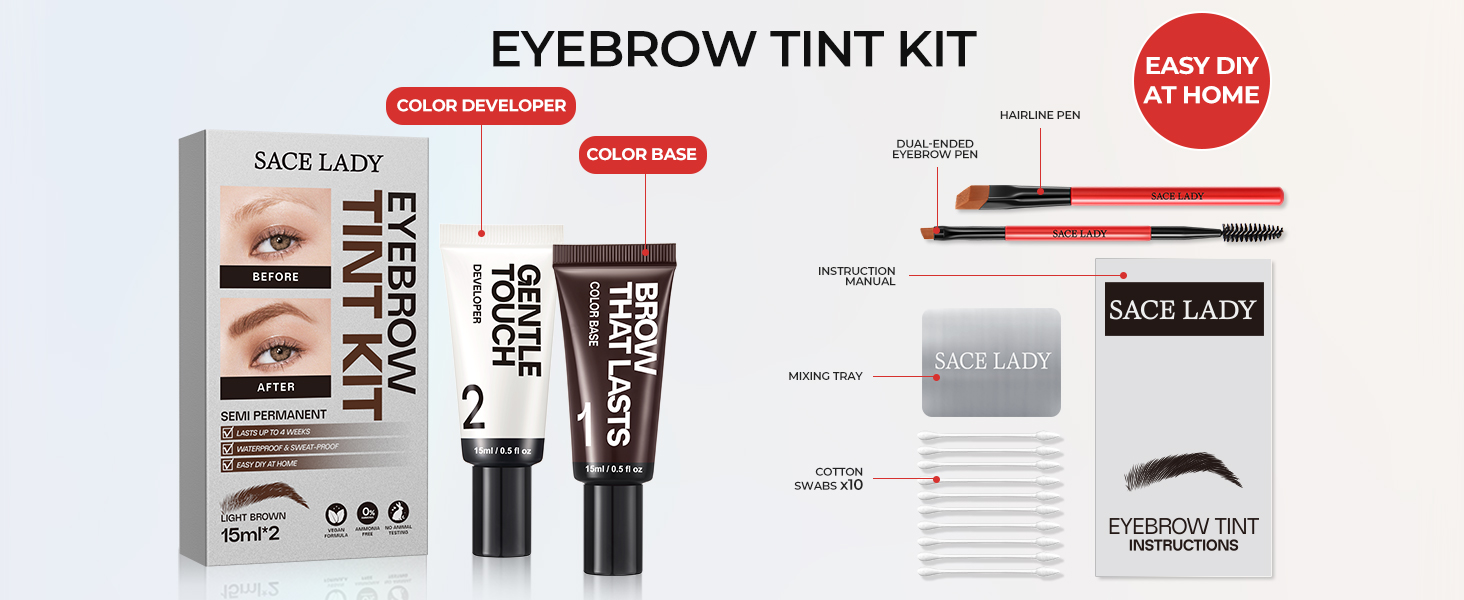 SACE LADY Eyebrow Tint Kit, Semi Permanent Brow Tint for Women, Long Last Effect Up to 4 weeks